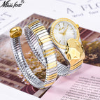 MISSFOX Watch Ladies Fashion Trend Unique Diamond Snake Watch Bracelet 2808
