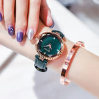 GUOU High Quality Women Crystal Watches Gift Watch Genuine Leather Rhinestone Wristwatches  Casual for women