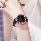 GUOU High Quality Women Crystal Watches Gift Watch Genuine Leather Rhinestone Wristwatches  Casual for women