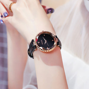 GUOU High Quality Women Crystal Watches Gift Watch Genuine Leather Rhinestone Wristwatches  Casual for women