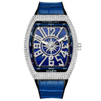 PINTIME Watch Men's casual Frankenstein Wine Barrel Watch Large Dial Watch leather Diamond Retro Watch