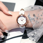 GUOU High Quality Women Crystal Watches Gift Watch Genuine Leather Rhinestone Wristwatches  Casual for women