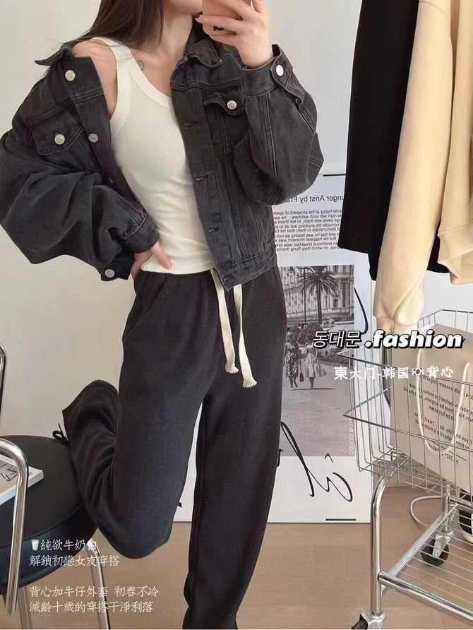 Threaded knitted camisole women's seamless bottoming casual anti-glare all-match vest