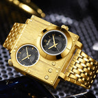 Oulm watch for men Square Personality Casual Large Dial Men's Watch Double Time Zone Steel Band Quartz Watch HP5024