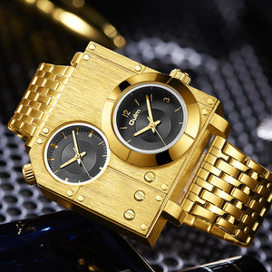 Oulm watch for men Square Personality Casual Large Dial Men's Watch Double Time Zone Steel Band Quartz Watch HP5024