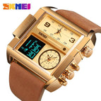 SKMEI 1391 Men BIG DIAL Watches Fashion Digital Watch For Man Leather Strap Dual Display LED Quartz Watch Chronograph Alarm Clock Calendar Date Stopwatch Luminous Waterproof Shockproof