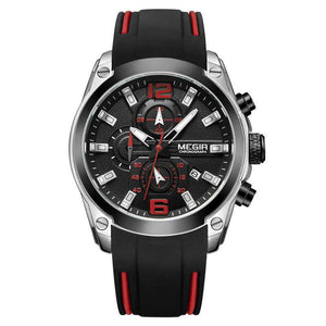 Megir 2063 Men's Chronograph Analog Quartz Watch with Date Luminous Hands Waterproof Silicone Rubber Strap Wristswatch for Man
