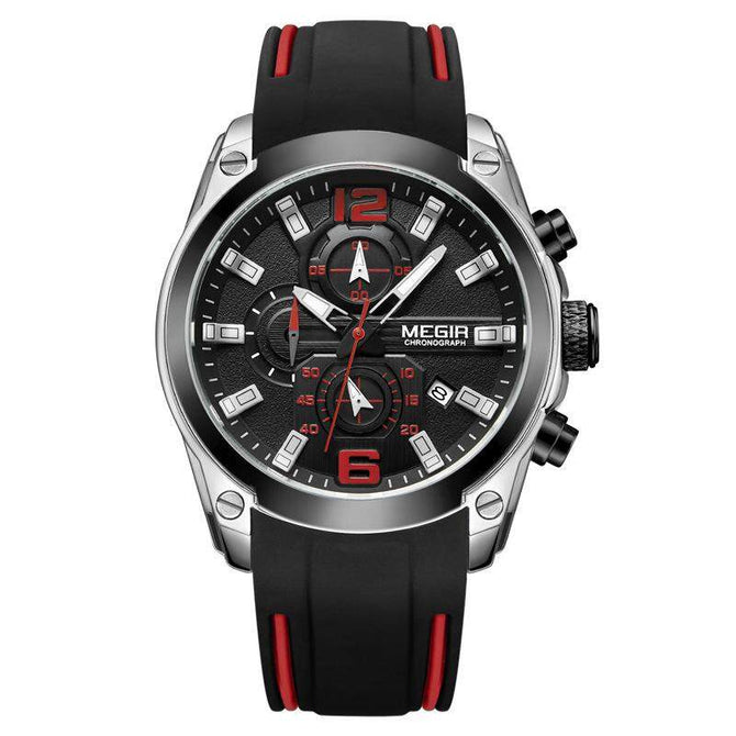 Megir 2063 Men's Chronograph Analog Quartz Watch with Date Luminous Hands Waterproof Silicone Rubber Strap Wristswatch for Man