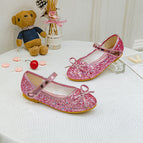 2021 new Korean bow princess children's shoes hook and loop sequined flat shoes for children and girls dancing shoes 1799-25