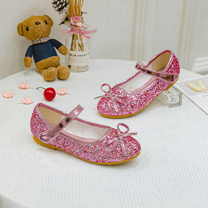 2021 new Korean bow princess children's shoes hook and loop sequined flat shoes for children and girls dancing shoes 1799-25