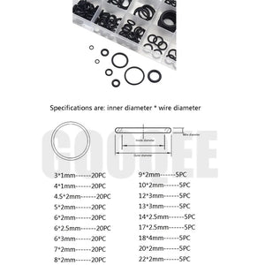 225pcs Rubber O Ring O-Ring Washer Seals Watertightness Assortment Different Size With Plactic Box Kit Set
