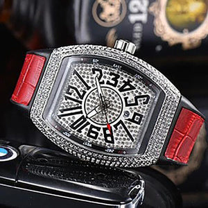 Watch for me Full Diamond Quartz Watch Pin Buckle Fashion Men's Watch Barrel-Shaped Couple Watch 8122