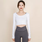 2021 Yoga suit Autumn long sleeve top women's short thin fitness suit training suit sportswear T-shirt QD57