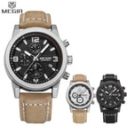 Top Brand Megir 2026 Luxury Leather Strap Sports Running Men Watches Casual Chronograp Quartz WrsitWatch Male Clock