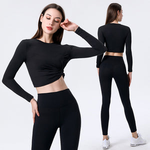 2022 new yoga suits long sleeve gym running sports sweat-absorbent quick-drying navel slim T-shirt trousers set 8074-6031