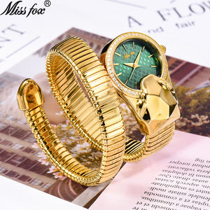 MISSFOX Watch Ladies Fashion Trend Unique Diamond Snake Watch Bracelet 2808