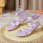 Sandals women 2021 new ring foot straps women's shoes round head crystal thick heel single shoes women Y8