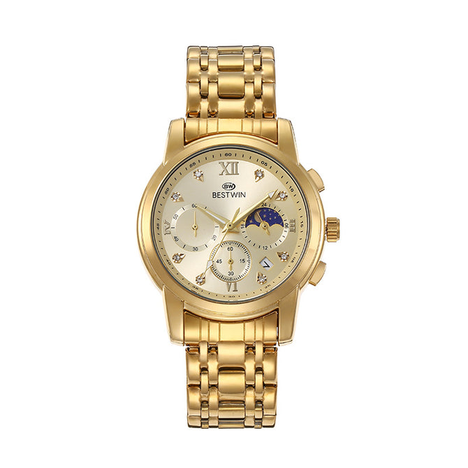 BESTWIN Sun Moon Star Six-Pin Movement Men's Watch fashion Classic calendar Men's quartz Watch 926