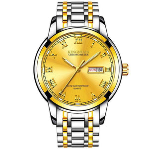 Kingnuos 1758 Double Calendar Steel Band Watch Round Genuine Quartz Watch Business Non Mechanical Watch