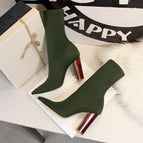 3129-3 Korean fashion short boots simple wood grain with thick heels elastic high heels Lycra sexy office shoes thin short boots
