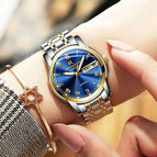 ONTHEEDGE RZY031 Women watch Luxury Gold Blue Wristwatches Quartz Stainless Steel Ms Watches Waterproof with original box
