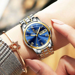 ONTHEEDGE RZY031 Women watch Luxury Gold Blue Wristwatches Quartz Stainless Steel Ms Watches Waterproof with original box