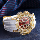MISSFOX watch men's high-end fashion domineering personality full diamond large dial tape quartz watch V318