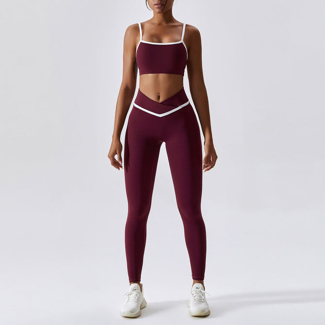 Stitching Contrast Color Yoga Clothes Skinny Running Sports Quick-Drying Fitness Yoga Wear Two-Piece Set Female 8007
