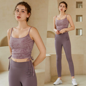 lulu yoga clothing suit female temperament high-end professional fitness clothing vest with chest pad sports running training set