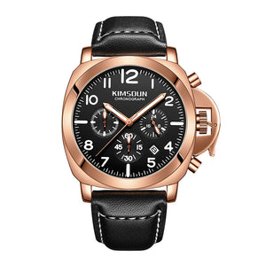 KIMSDUN Leather three-eye multi-function sports waterproof casual men's watch luminous watch K-713D