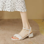Sandals women's summer fairy style thick heel sandals single shoes folded one word buckle sandals women1688-1
