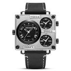 Megir Men's Watch Retro Fashion Square Multi Time Zone Watch Sports Watch 2069