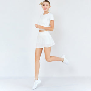 Ins fashion new yoga trouser skirt sports fitness clothes fast dry T-shirt anti gloss skirt Yoga two piece set