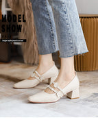 2022 new soft Mary Jane shoes pumps women's thick heel Korean soft leather shoes women's 616-9