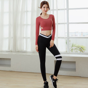 Women's Yoga Wear Set fashion Long Sleeve High Waist two piece set 8086/6043