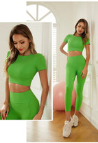 New Yoga Suit Set Beautiful Back Short Sleeve Top High Waist Hip Lift Sports Fitness Pants for Women 20002+90049