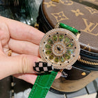 【Large stock】Diminnie Korean Version Full Diamond Belt Women's Watch Fashionable Classy Rotating Large Dial Ladies