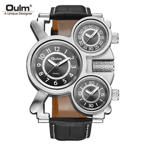 OULM watch for men quartz watch multi-time zone genuine leather quartz causal watch 1167