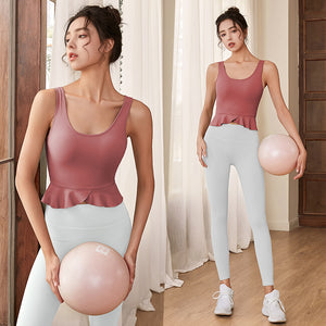 lulu yoga suit fitness women&#39;s summer vest tight sports top with chest cushion slim pants running dancing training sports suit 932-178
