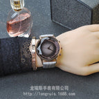GUOU 8107 Durable Small Fashionable Handsome Big Dial Rhinestone Grey Strap Women's Watch