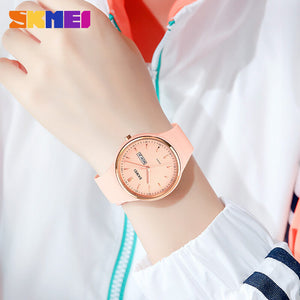 SKMEI casual simple ladies watch round scale double calendar watch elegant female student quartz watch