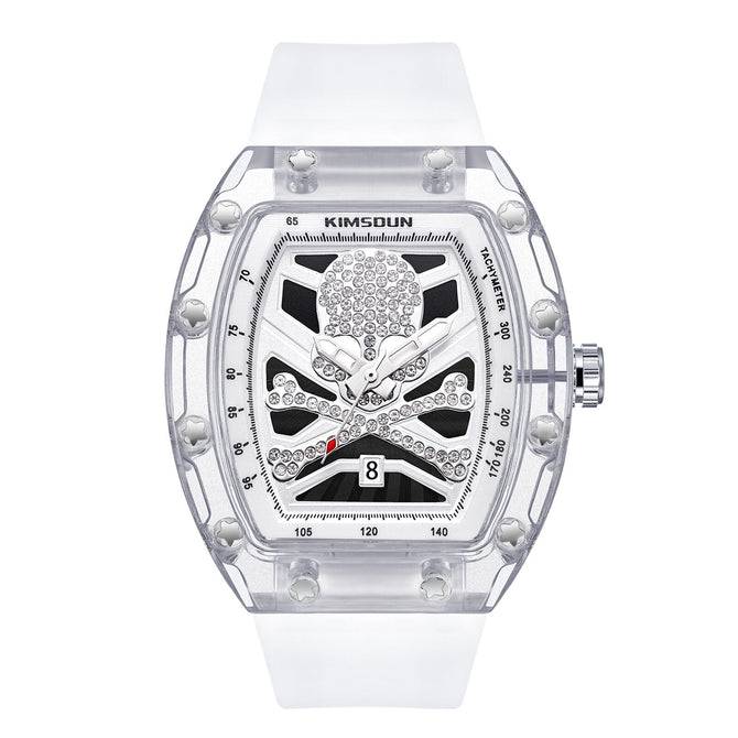 KIMSDUN New Bucket Shaped Skull Face Transparent Case Silicone Strap Fashion Quartz men's Watch K-2016B