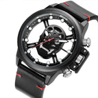 SKONE Skull Fashion Quartz Watch Casual Hollow out Men's leather Watch 9499