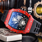 Men's watch Carbon Fiber Wood Grain Quartz Watch Barrel Shape Fashion Hollowed-out Quartz Waterproof Watch 9791E