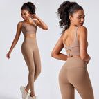 New women yoga suit beautiful back sports bra, high waist and hip lifting fitness pants women's yoga running suit set 60062+2083
