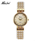 MISSFOX Fashion Women's Analog Watch Gold Pearl Diamond Waterproof Quartz Watch 2170