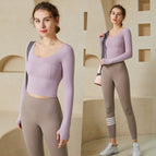 lulu new women's yoga clothes suit long-sleeved gym sports fashion top running quick-drying clothes fitness clothes 222+187