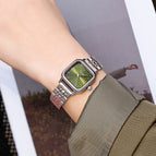 EAVANLIN Women's watch minority steel band watches temperament simple small green watch student green small square watch