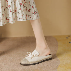 Fisherman's shoes women's 2022 spring and summer new bow sandals and slippers women's flat bottom half slippers 613-1