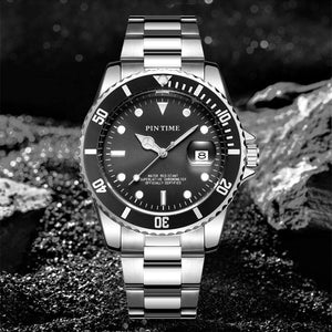 PINTIME Watch Men's Steel Belt Quartz Watch New Business Watch Calendar Causal men watch PT6582